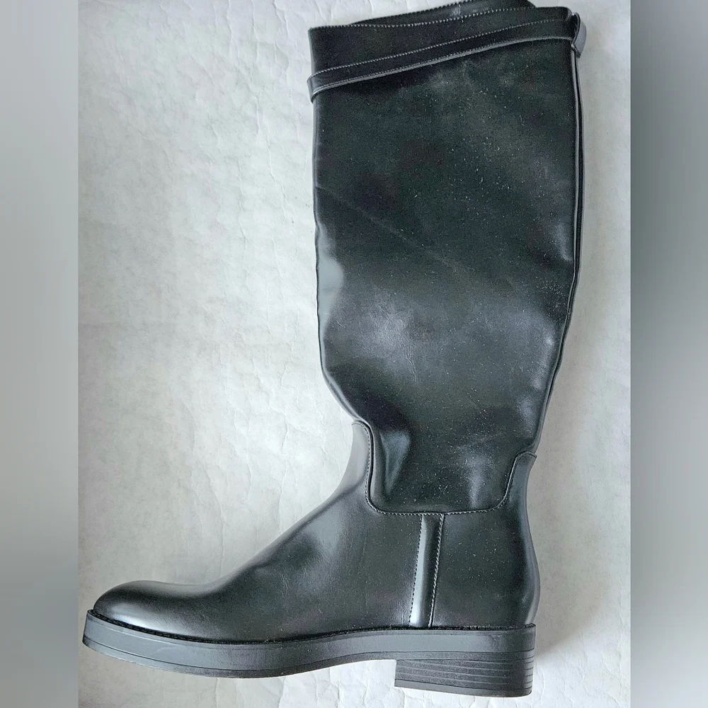 Zara black riding boots buckle strap full width NWT